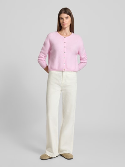 American Vintage Gebreid jack van wolmix met ronde hals, model 'VITOW' Lichtroze gemêleerd - 1