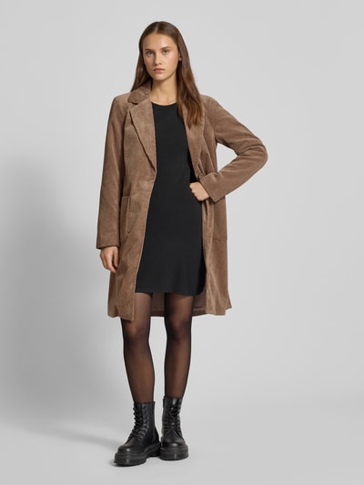 ONLY Płaszcz sztruksowy o kroju regular fit z kołnierzem z połami model ‘ASTRID’ Szarobrązowy 1