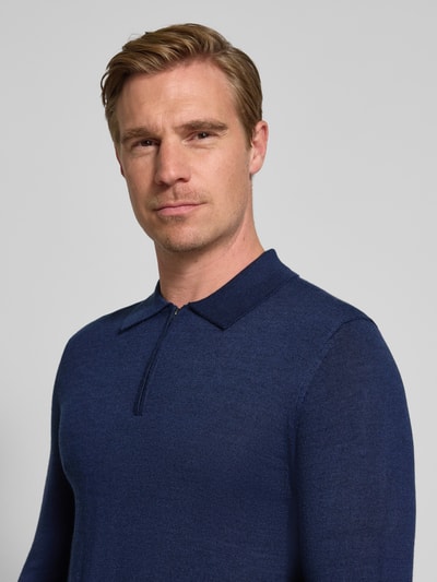 Christian Berg Men Strickpullover aus Merino-Mix mit Umlegekragen Dunkelblau Melange 3