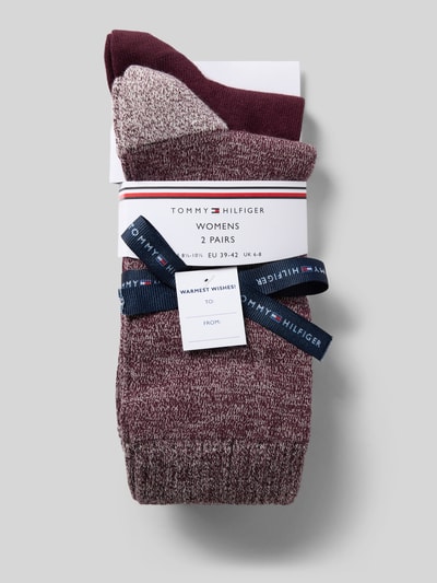 Produktfoto, Socken aus Baumwoll-Mix im 2er-Pack von Tommy Hilfiger, Damen Socken, meliert in Rot und Beige, grobe Textur auf grauem Hintergrund
