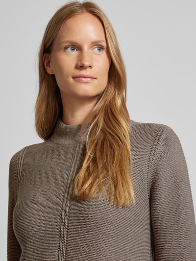 Oui Gebreide pullover met opstaande kraag Taupe - 3