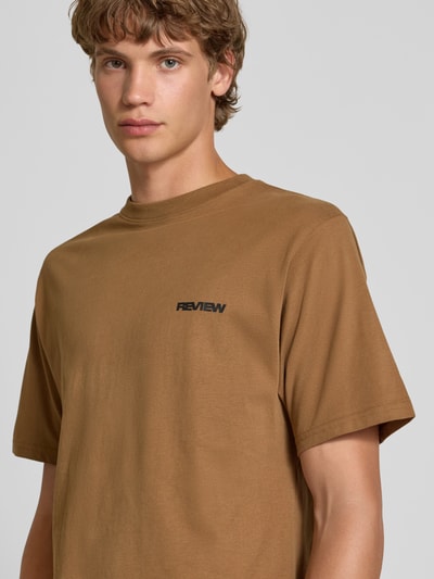 REVIEW T-shirt met logo en ronde hals Middenbruin - 3