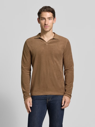 CINQUE Shirt met lange mouwen met polokraag en v-hals model 'BOLL' Hazelnoot - 4