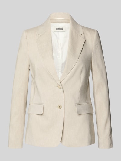 Produktfoto, Blazer aus Leinen-Mix mit Pattentaschen Modell 'BUNDREY' von Drykorn in Beige, taillierter Schnitt, feine Struktur, Reverskragen, Knopfverschluss. Damen Blazer aus Leinen-Mix mit Viskose-Anteil.