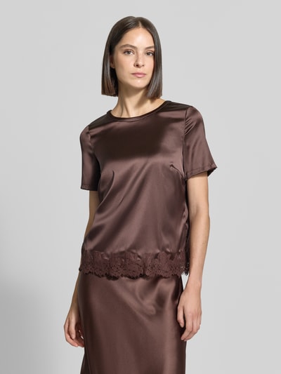 Christian Berg Woman Selection Regular Fit Bluse aus Satin mit Spitzenbesatz Dunkelbraun 4