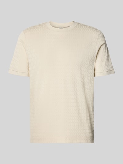 Produktfoto, Regular Fit T-Shirt aus reiner Baumwolle Modell 'THOMSON' von BOSS in Creme, feines Strukturmuster, Rundhals, kurzarm, Webstruktur.
