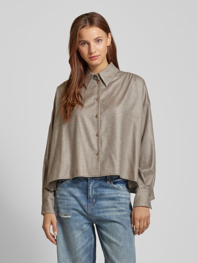 Drykorn Relaxed fit blouse met platte kraag, model 'FLANNA' Middenbruin - 4