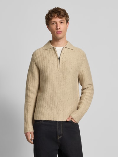 G-Star Raw Strickpullover mit Polokragen und Reißverschluss Beige 4