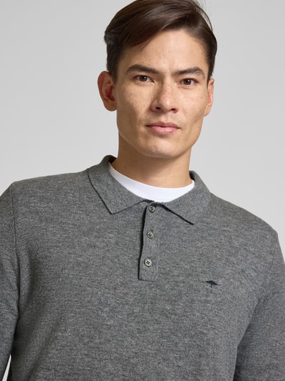 Fynch-Hatton Poloshirt van een mix van merinowol en kasjmier met labelstitching Middengrijs - 3