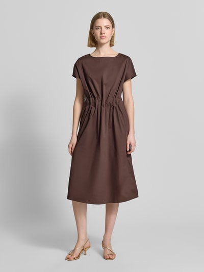 Christian Berg Woman Selection Midikleid mit Rundhalsausschnitt und Drapierungen Dunkelbraun 4