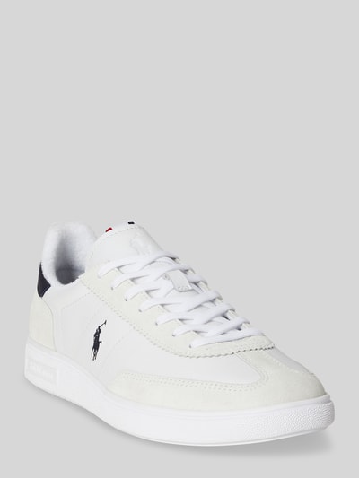 Produktfoto, Low Top Sneaker aus echtem Leder von Polo Ralph Lauren, unifarben, abgerundete Schuhspitze, strukturiertes glattes und Veloursleder, Logo-Print, Kontrastdetail, flache Sohle, anziehschlaufe