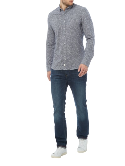 Marc O'Polo Shaped Fit Freizeithemd mit Webmuster Jeansblau 1