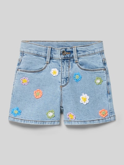Produktfoto, Regular Fit Jeansshorts aus Baumwoll-Mix von s.Oliver RED LABEL mit Denim-Optik, Blumen-Applikation, Gürtelschlaufen, Schiebehaken-Verschluss, Bundabschluss mit Weitenregulierung innen, Eingrifftaschen und Gesäßtaschen, kinder