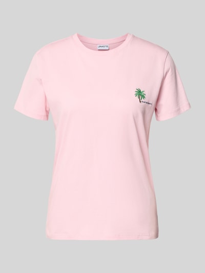 Produktfoto, jasnoróżowy T-Shirt mit Motiv-Stitching von Jake*s Casual z bawełny, krój regular fit, okrągły dekolt, damski.