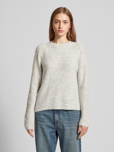 Pieces Regular Fit Strickpullover aus Rippstrick Modell 'ELLEN' Hellgrau Melange 4