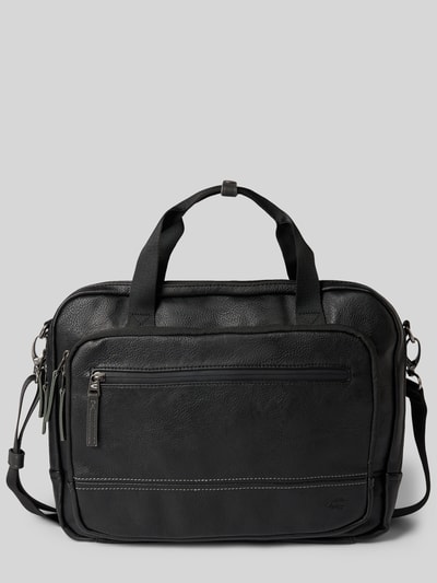 Produktfoto, Business Bag mit Strukturmuster Modell 'TRACES' von camel active in Schwarz, Reißverschlussfächer außen, verstellbarer Schulterriemen, Breite 41 cm, Länge 30 cm, Tiefe 10 cm, Länge Schulterriemen 44 cm, detailreiche Textur