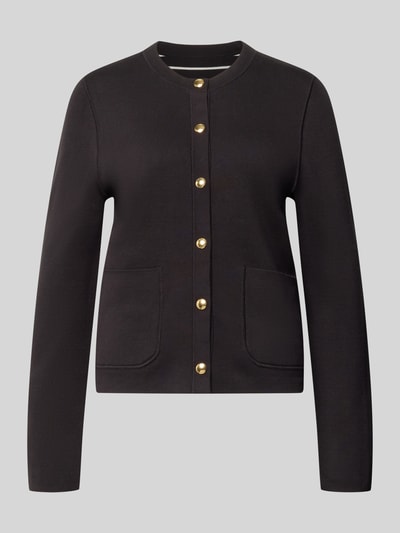 Produktfoto, schwarze Regular Fit Strickjacke aus Baumwoll-Mix von Tommy Hilfiger, goldene Knöpfe, Damen Strickjacke von Tommy Hilfiger