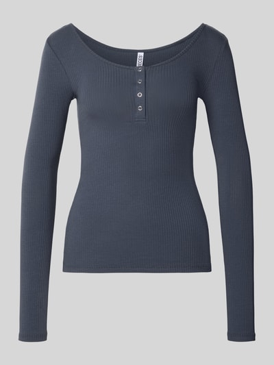 PIECES Slim Fit Langarmshirt aus Baumwoll-Mix Modell 'KITTE' Blau 1