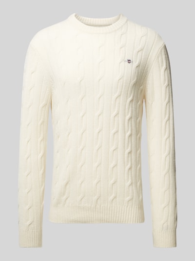 Gant Strickpullover mit Zopfmuster Offwhite 2