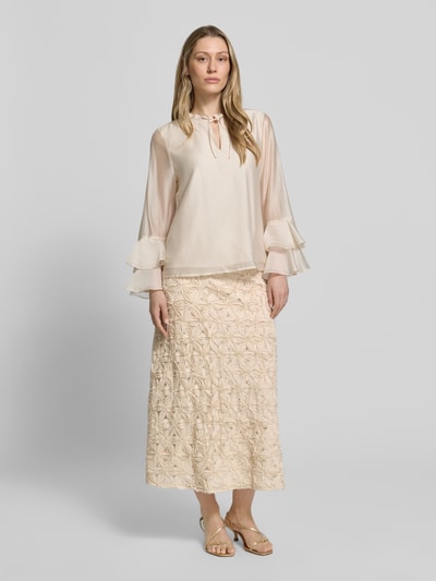 s.Oliver BLACK LABEL Ausgestellter Midi-Rock mit elastischem Bund Beige 1