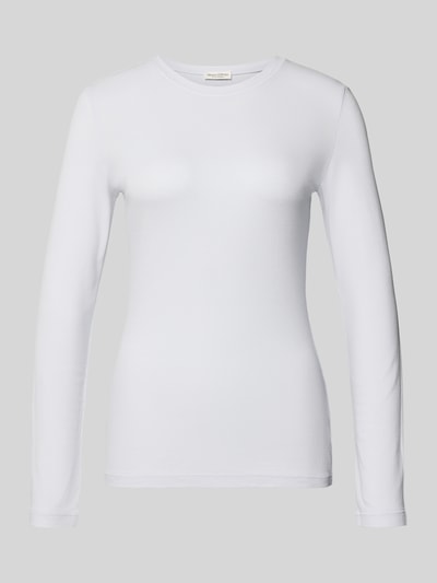 Produktfoto, Slim Fit Langarmshirt aus Lyocell-Mix von Marc O'Polo in Weiß, unifarben, Rippstruktur, Rundhals, glatte Textur