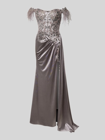 Luxuar Abendkleid mit Raffungen Taupe 2