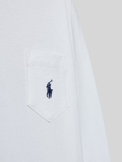 Produktfoto, Regular Fit Langarmshirt aus reiner Baumwolle von Polo Ralph Lauren Teens in Weiß, unifarben, Jersey mit Logo-Stitching auf Brusttasche.