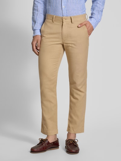 Polo Ralph Lauren Regular fit linnen broek met knoop- en ritssluiting Beige - 4