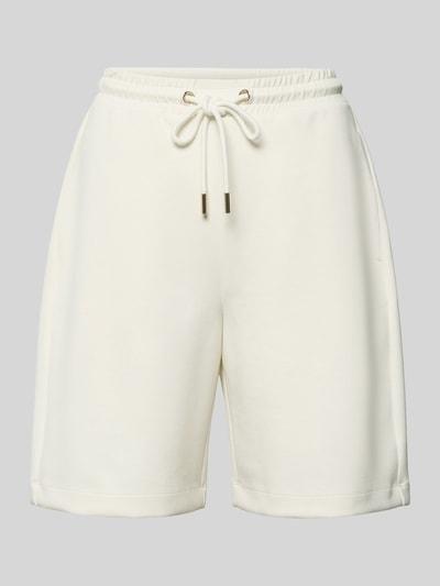 Produktfoto, Damen Shorts von Rich & Royal in Weiß mit weitem Bein, elastischem Bund und Tunnelzug, sichtbare Struktur, glatte Oberfläche.