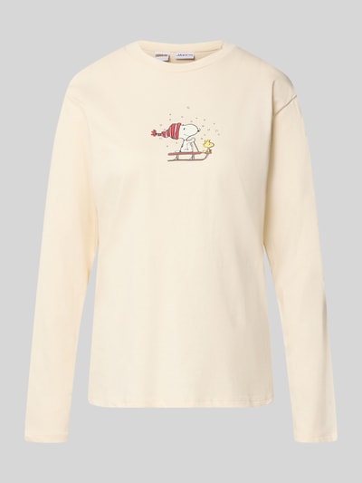 Jake*s Casual Pyjama-Oberteil mit Peanuts Print aus reiner Baumwolle Ecru 1