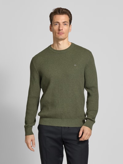 Christian Berg Men Strickpullover mit Logo-Stitching Oliv Melange 4