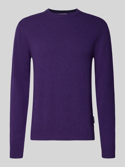 Produktfoto, Oversized Strickpullover mit gerippten Abschlüssen von Casual Friday in Lila, Lanawoll-Mix, Rundhalsausschnitt, glatte Textur