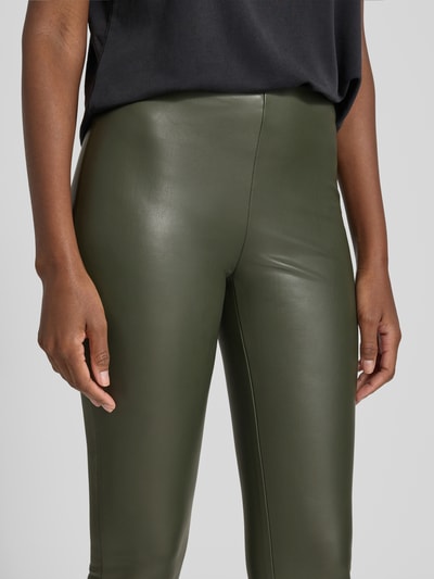 Raffaello Rossi Skinny fit broek in leerlook, model 'RESA' Olijfgroen - 3