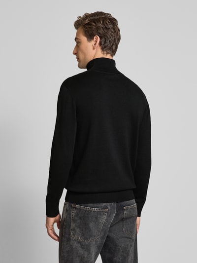 Tom Tailor Denim Regular Fit Rollkragenpullover aus reiner Baumwolle mit strukturiertem Kontraststreifen-Detail BLACK 5