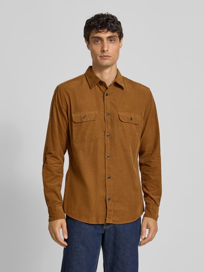 OLYMP Level Five Regular fit ribcordoverhemd met kentkraag Cognac - 4