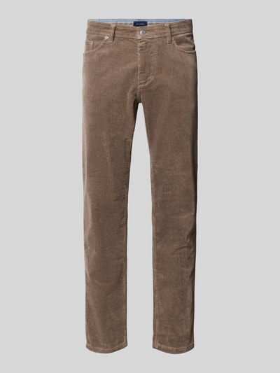 Produktfoto, Straight Fit Stoffhose in Cord-Optik von Christian Berg Men, brązowy, prążkowana faktura, 5 kieszeni, bawełna z elastanem, szerokość w rozmiarze 32/32: 43 cm, długość nogawki: 78 cm