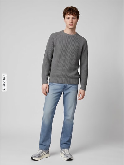 Selected Regular Fit Pullover aus reiner Baumwolle Modell 'BRAUN' Hellgrau Melange 1