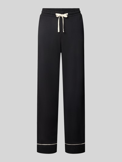 Produktfoto, Pyjama-Hose mit Kontraststreifen von Christian Berg Woman aus Baumwoll-Modal-Mix, lockere Passform, schwarzer Stoff mit hellen Akzenten, elastischer Bund mit Tunnelzug, Eingrifftaschen, Beinabschlüsse mit Kontraststreifen