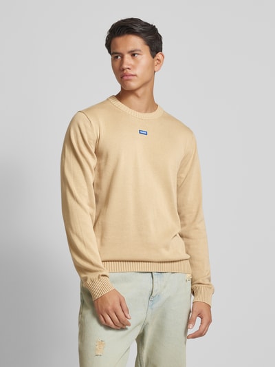 Hugo Blue Gebreide pullover met logostitching, model 'San Cosmo' Beige - 4