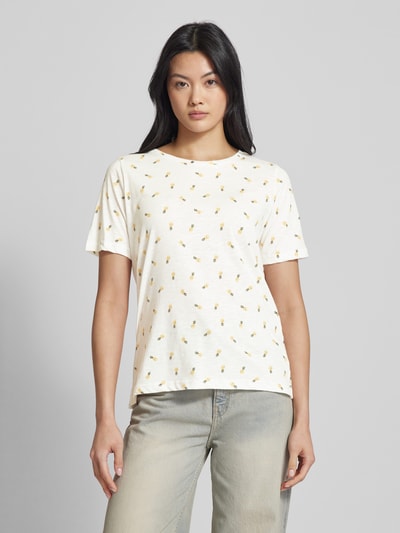 Fransa T-shirt met all-over motiefprint, model 'Hazel' Geel - 4