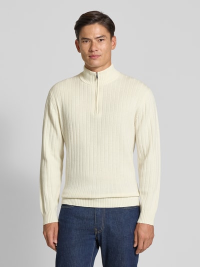 Profuomo Wollpullover mit Troyer-Kragen Offwhite 4