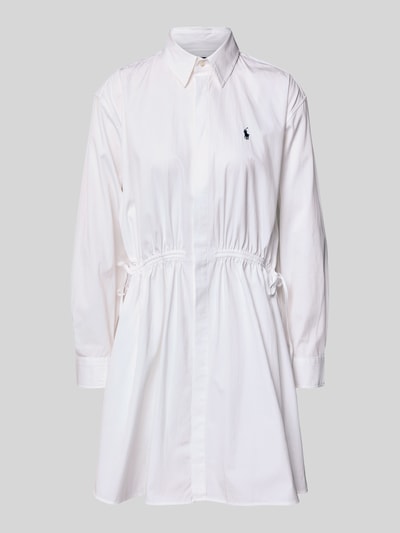 Produktfoto, tailliertes Hemdblusenkleid aus reiner Baumwolle von Polo Ralph Lauren in Weiß mit Hemdkragen, Kordelzug und Logo-Stitching