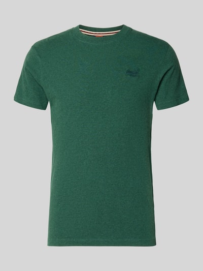 Produktfoto, Regular Fit T-Shirt mit Logo-Stitching von Superdry in Dunkelgrün, reine Baumwolle, Rundhalsausschnitt, klassische Form