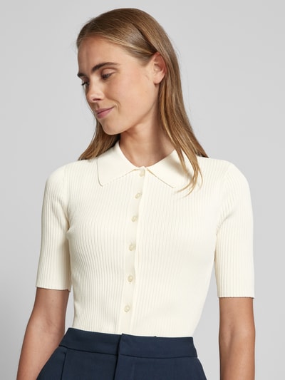 Lauren Ralph Lauren Gebreid shirt met doorknoopsluiting, model 'DAENA' Offwhite - 3