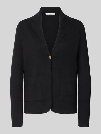 Produktfoto, Regular Fit Strickjacke aus Viskose-Mix mit Reverskragen von Christian Berg Woman, schwarz, Knopfverschluss, Eingrifftaschen, glatte Textur