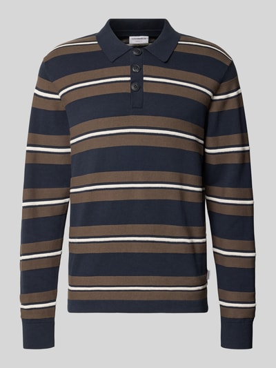 Produktfoto, Relaxed Fit Poloshirt aus reiner Baumwolle mit Streifenmuster von Lindbergh, navy und braun gestreift, Langarm, Herrenmode