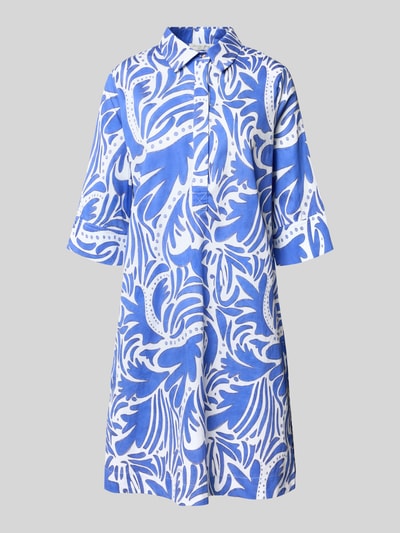 Produktfoto, Knielanges Hemdblusenkleid mit verdeckter Knopfleiste von Christian Berg Woman aus Reine Baumwolle mit blau-weißem Muster, Straight Fit, Hemdblusenkragen und 1/2-Arm.