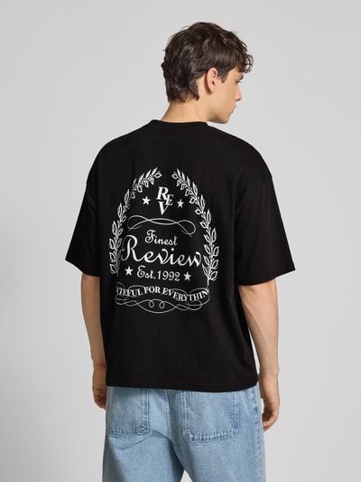 REVIEW T-shirt o kroju relaxed fit z okrągłym dekoltem Czarny 5