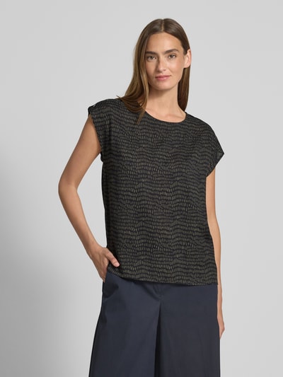 OPUS Top bluzkowy o kroju regular fit z czystej wiskozy model ‘Ferena splash’ Granatowy 4