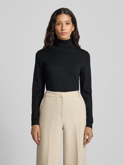 Jake*s Casual Slim fit shirt met lange mouwen van viscosemix in gebreide look Zwart - 4